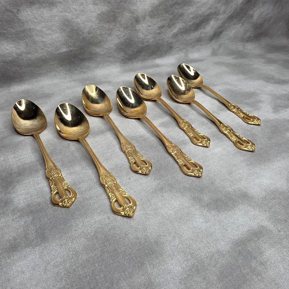 (X7) Hanford Forge Princeton Gold Electroplate Place/Oval Soup Spoons 7.25